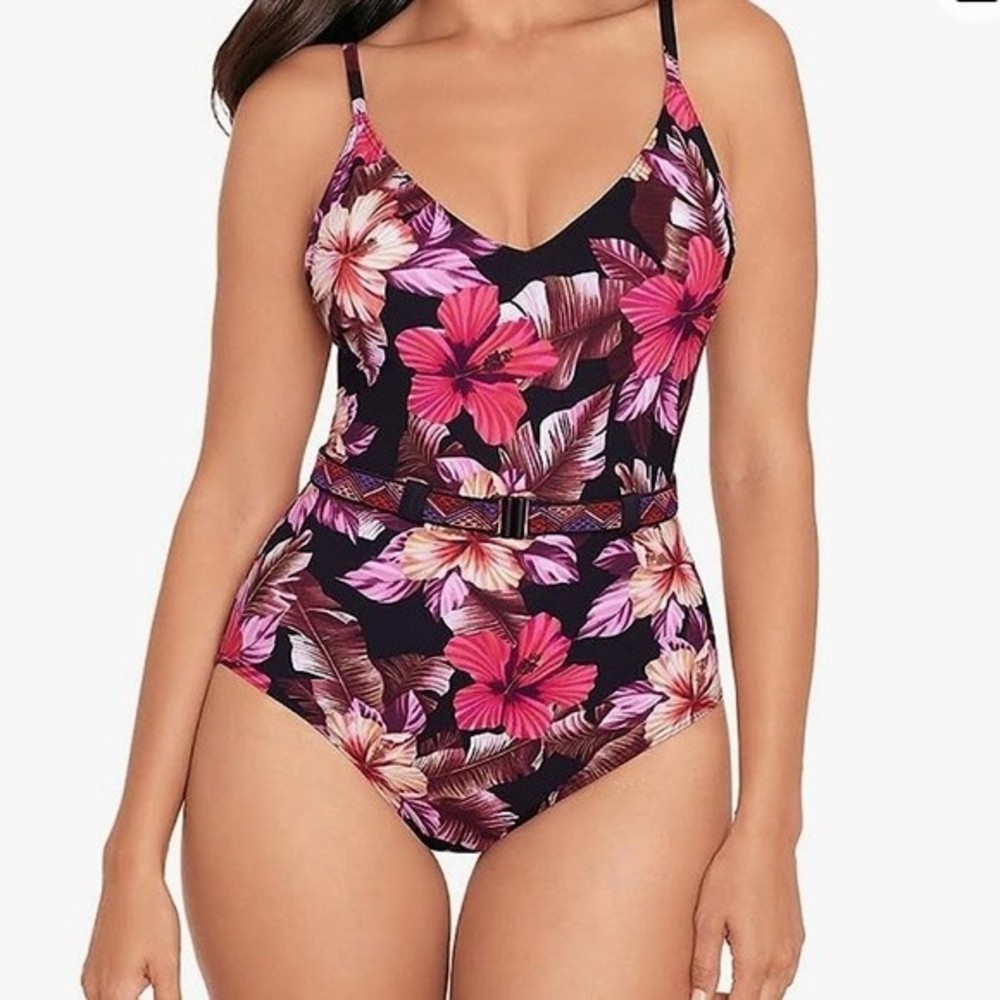 SkinnyDippers by MiracleSuit Mowie Lucky Charm One Piece with Belt SIZE XL